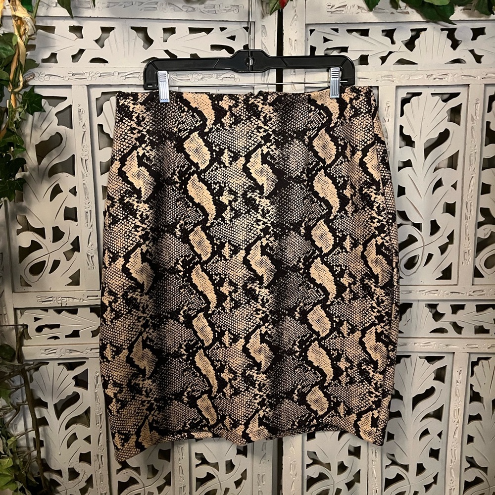 GRACE & EMMA EXTRAORDINARY SUPER SOFT BROWN & TAN SNAKESKIN PRINT MIDI SKIRT